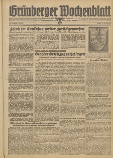 Gr&uuml;nberger Wochenblatt: Tageszeitung f&uuml;r Stadt und Land, No. 189. (14. August 1942)