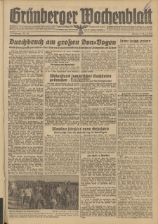Gr&uuml;nberger Wochenblatt: Tageszeitung f&uuml;r Stadt und Land, No. 191. (17. August 1942)