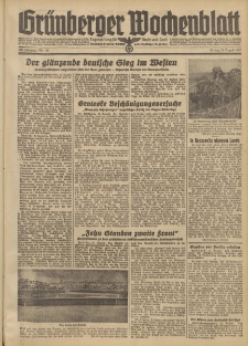 Gr&uuml;nberger Wochenblatt: Tageszeitung f&uuml;r Stadt und Land, No. 195. (21. August 1942)