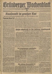 Gr&uuml;nberger Wochenblatt: Tageszeitung f&uuml;r Stadt und Land, No. 211. (9. September 1942)