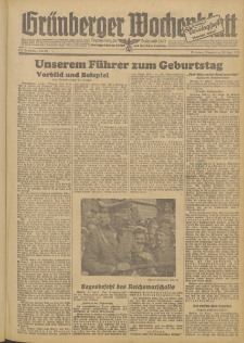 Gr&uuml;nberger Wochenblatt: Zeitung f&uuml;r Stadt und Land, No. 92. (20. April 1944)