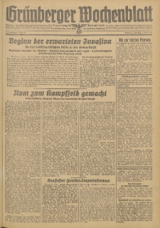 Gr&uuml;nberger Wochenblatt: Zeitung f&uuml;r Stadt und Land, No. 130 (6. Juni 1944)