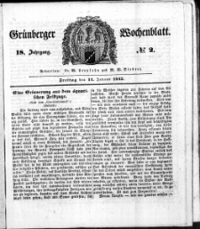 Gr&uuml;nberger Wochenblatt, No. 2. (14. Januar 1842)