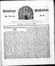 Gr&uuml;nberger Wochenblatt, No. 4. (28. Januar 1842)