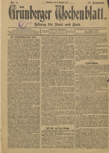 Gr&uuml;nberger Wochenblatt: Zeitung f&uuml;r Stadt und Land, No. 1. (3. Januar 1905)