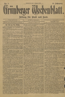 Gr&uuml;nberger Wochenblatt: Zeitung f&uuml;r Stadt und Land, No. 3. (7. Januar 1905)