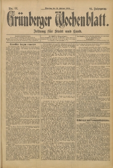 Gr&uuml;nberger Wochenblatt: Zeitung f&uuml;r Stadt und Land, No. 22. (21. Februar 1905)
