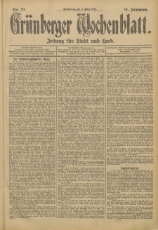 Grünberger Wochenblatt: Zeitung für Stadt und Land, No. 29. (9. März 1905)