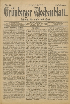 Gr&uuml;nberger Wochenblatt: Zeitung f&uuml;r Stadt und Land, No. 43. (11. April 1905)