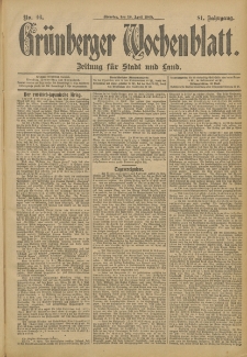Grünberger Wochenblatt: Zeitung für Stadt und Land, No. 46. (18. April 1905)