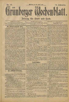 Grünberger Wochenblatt: Zeitung für Stadt und Land, No. 49. (26. April 1905)