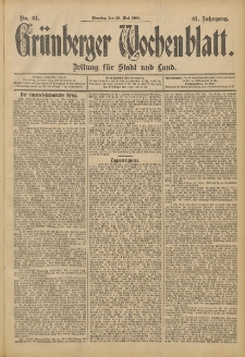 Gr&uuml;nberger Wochenblatt: Zeitung f&uuml;r Stadt und Land, No. 61. (23. Mai 1905)