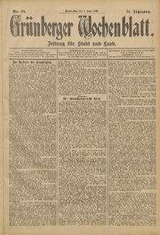 Grünberger Wochenblatt: Zeitung für Stadt und Land, No. 65. (1. Juni 1905)