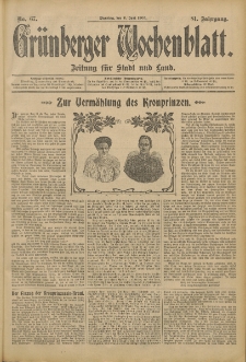 Gr&uuml;nberger Wochenblatt: Zeitung f&uuml;r Stadt und Land, No. 67. (6. Juni 1905)