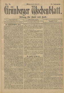 Gr&uuml;nberger Wochenblatt: Zeitung f&uuml;r Stadt und Land, No. 70. (14. Juni 1905)