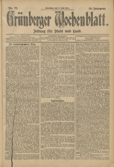 Grünberger Wochenblatt: Zeitung für Stadt und Land, No. 72. (17. Juni 1905)