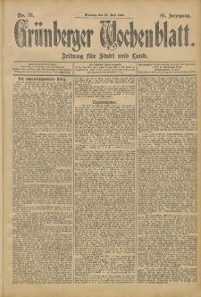Grünberger Wochenblatt: Zeitung für Stadt und Land, No. 76. (27. Juni 1905)