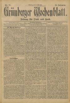 Gr&uuml;nberger Wochenblatt: Zeitung f&uuml;r Stadt und Land, No. 82. (11. Juli 1905)