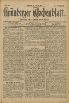 Grünberger Wochenblatt: Zeitung für Stadt und Land, No. 92. (3. August 1905)
