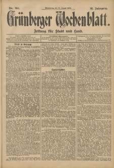 Gr&uuml;nberger Wochenblatt: Zeitung f&uuml;r Stadt und Land, No. 104. (31. August 1905)