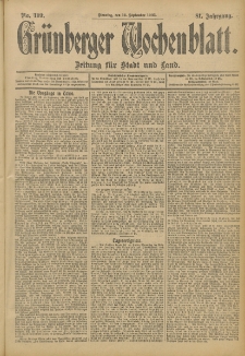 Gr&uuml;nberger Wochenblatt: Zeitung f&uuml;r Stadt und Land, No. 109. (12. September 1905)