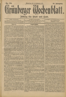 Gr&uuml;nberger Wochenblatt: Zeitung f&uuml;r Stadt und Land, No. 110. (14. September 1905)