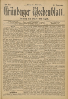 Gr&uuml;nberger Wochenblatt: Zeitung f&uuml;r Stadt und Land, No. 118. (3. Oktober 1905)