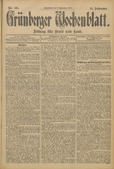 Grünberger Wochenblatt: Zeitung für Stadt und Land, No. 138. (18. November 1905)