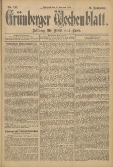 Grünberger Wochenblatt: Zeitung für Stadt und Land, No. 141. (25. November 1905)
