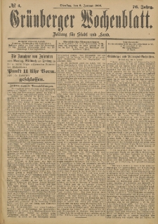Gr&uuml;nberger Wochenblatt: Zeitung f&uuml;r Stadt und Land, No. 4. (9. Januar 1900)
