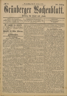 Gr&uuml;nberger Wochenblatt: Zeitung f&uuml;r Stadt und Land, No. 5. (11. Januar 1900)