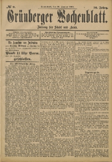 Gr&uuml;nberger Wochenblatt: Zeitung f&uuml;r Stadt und Land, No. 9. (20. Januar 1900)