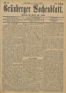 Gr&uuml;nberger Wochenblatt: Zeitung f&uuml;r Stadt und Land, No. 14. (1. Februar 1900)