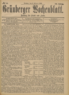 Gr&uuml;nberger Wochenblatt: Zeitung f&uuml;r Stadt und Land, No. 16. (6. Februar 1900)