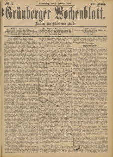 Gr&uuml;nberger Wochenblatt: Zeitung f&uuml;r Stadt und Land, No. 17. (8. Februar 1900)