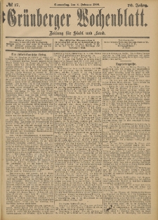 Grünberger Wochenblatt: Zeitung für Stadt und Land, No. 17. (8. Februar 1900)