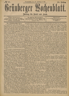 Gr&uuml;nberger Wochenblatt: Zeitung f&uuml;r Stadt und Land, No. 18. (10. Februar 1900)