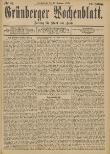 Gr&uuml;nberger Wochenblatt: Zeitung f&uuml;r Stadt und Land, No. 21. (15. Februar 1900)