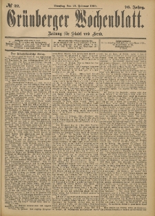 Gr&uuml;nberger Wochenblatt: Zeitung f&uuml;r Stadt und Land, No. 22. (20. Februar 1900)