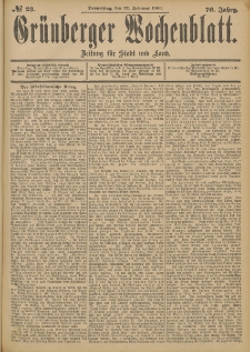 Gr&uuml;nberger Wochenblatt: Zeitung f&uuml;r Stadt und Land, No. 23. (22. Februar 1900)