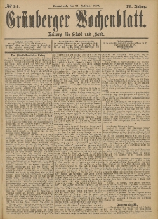 Gr&uuml;nberger Wochenblatt: Zeitung f&uuml;r Stadt und Land, No. 24. (24. Februar 1900)