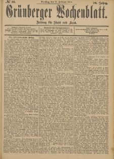 Gr&uuml;nberger Wochenblatt: Zeitung f&uuml;r Stadt und Land, No. 25. (27. Februar 1900)