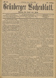 Grünberger Wochenblatt: Zeitung für Stadt und Land, No. 26. (1. März 1900)