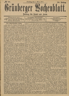 Gr&uuml;nberger Wochenblatt: Zeitung f&uuml;r Stadt und Land, No. 28. (6. M&auml;rz 1900)