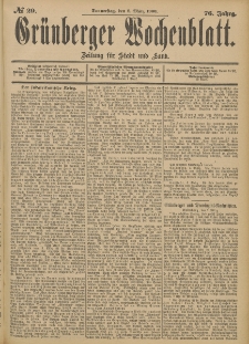 Gr&uuml;nberger Wochenblatt: Zeitung f&uuml;r Stadt und Land, No. 29. (8. M&auml;rz 1900)
