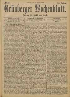 Gr&uuml;nberger Wochenblatt: Zeitung f&uuml;r Stadt und Land, No. 31. (13. M&auml;rz 1900)