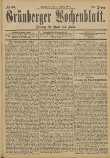 Gr&uuml;nberger Wochenblatt: Zeitung f&uuml;r Stadt und Land, No. 33. (17. M&auml;rz 1900)