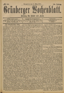 Grünberger Wochenblatt: Zeitung für Stadt und Land, No. 33. (17. März 1900)