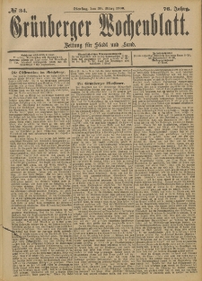 Gr&uuml;nberger Wochenblatt: Zeitung f&uuml;r Stadt und Land, No. 34. (20. M&auml;rz 1900)