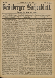Grünberger Wochenblatt: Zeitung für Stadt und Land, No. 37. (27. März 1900)